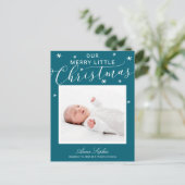 Mooie Script Foto Kerst Geboorte Aankondiging (Staand voorkant)