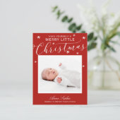 Mooie Script Foto Kerst Geboorte Aankondiging (Staand voorkant)
