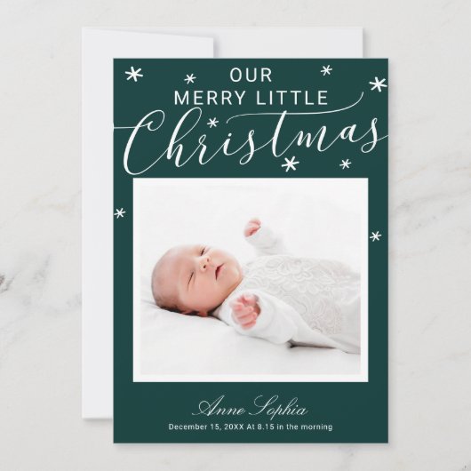 Mooie Script Foto Kerst Geboorte Aankondiging (Voorkant)