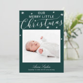 Mooie Script Foto Kerst Geboorte Aankondiging (Staand voorkant)
