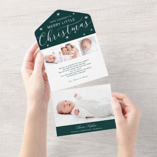 Mooie Script Foto Kerstmis Geboorte Aankondiging (Afscheurbaar)