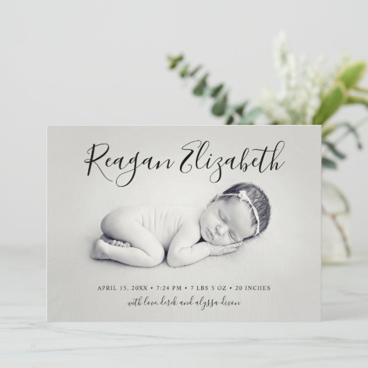 Mooie Script Foto Overlay Geboorteaankondiging Aankondiging (Staand voorkant)