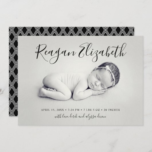 Mooie Script Foto Overlay Geboorteaankondiging Aankondiging (Voorkant / Achterkant)