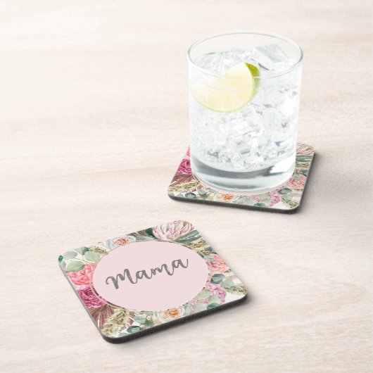 Mooie script mama's mooie bloemen voor moeder bier onderzetter (Rechterzijde)