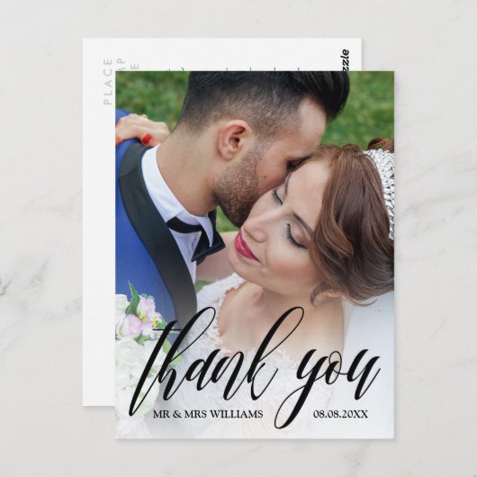 Mooie script overlay bruiloft foto dank u briefkaart (Voorkant / Achterkant)