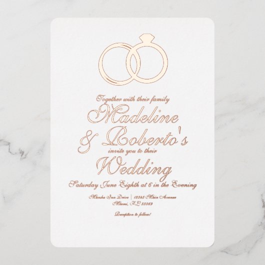 Mooie Script Roze Gouden Ringen Folie Geperste Tro Uitnodiging (Voorkant)