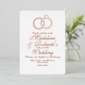 Mooie Script Roze Gouden Ringen Folie Geperste Tro Uitnodiging (Staand Voorkant)