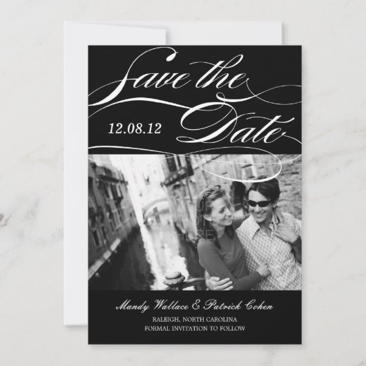 Mooie Script Save The Date Aankondiging (Zwart) (Voorkant)