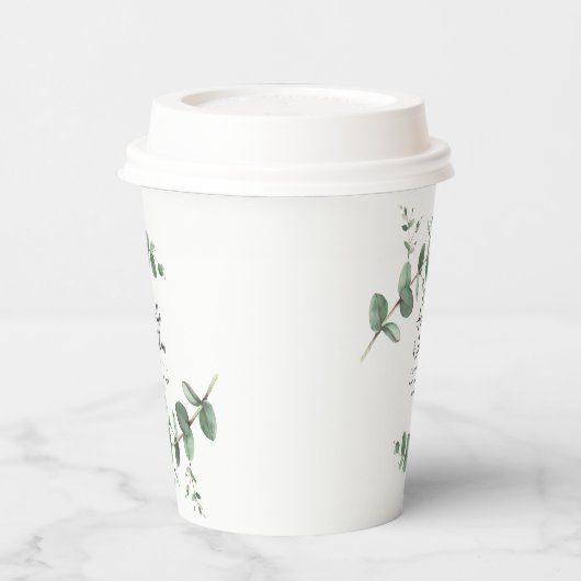 Mooie scriptemalyptusbladbruiloft papieren bekers (Links)