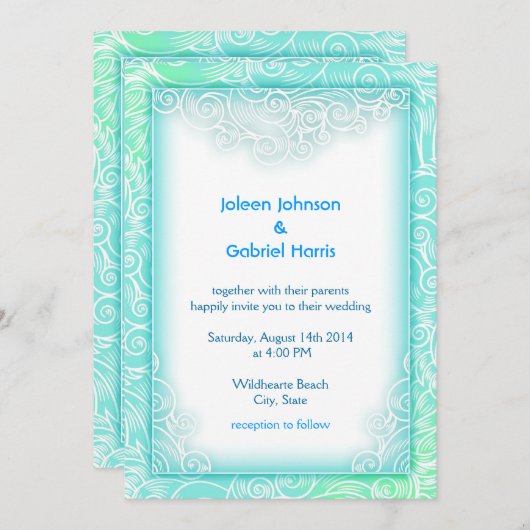 Mooie Seafoam Aqua Mint en White Beach bruiloft Kaart (Voorkant / Achterkant)
