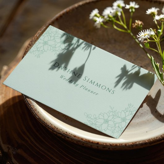Mooie Seafoam Green Floral Line Art Visitekaartje