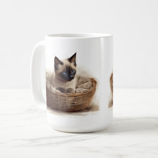 MOOIE SEAL POINT SIAMESE KITTEN IN MAND KOFFIEMOK (Voorkant links)