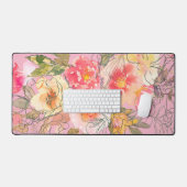 Mooie Serene Roze en Gele Bloemen Bureaumat (Keyboard & Muis)