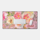 Mooie Serene Roze en Gele Bloemen Naam Bureaumat (Keyboard & Muis)