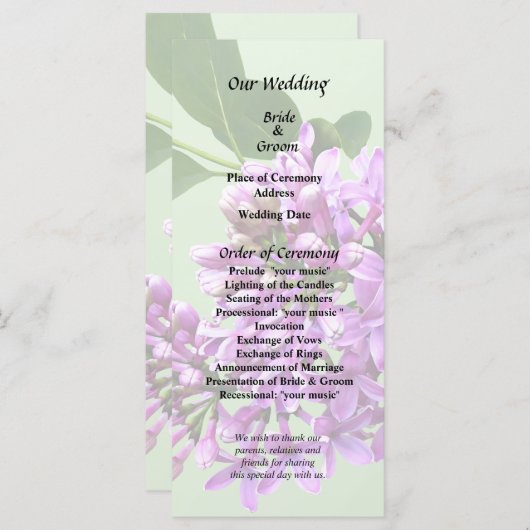 Mooie Seringen Programmakaart (Voorkant / Achterkant)