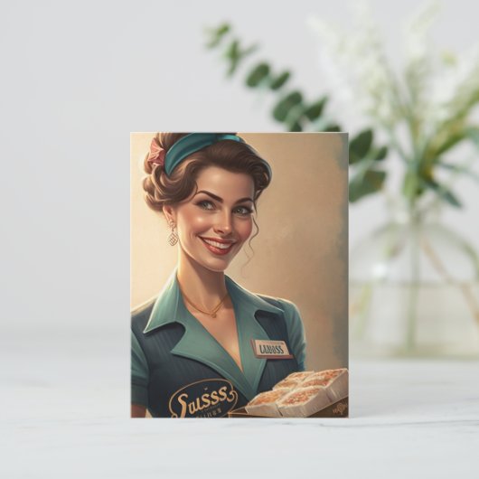 Mooie serveerster briefkaart (Staand voorkant)