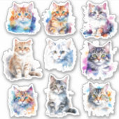 Mooie set van 9-Waterverven kattenuitdrukkingen Sticker (Voorkant)
