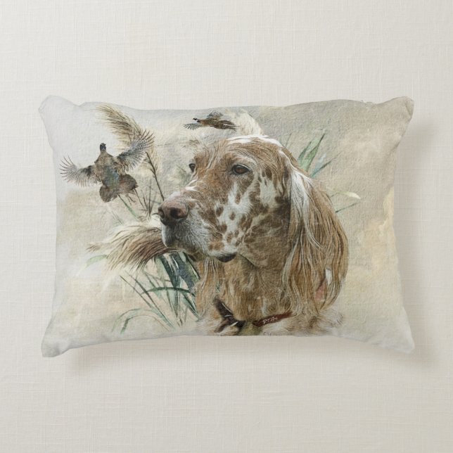 Mooie Setter met fazanten , Kunst Accent Kussen (Voorkant)