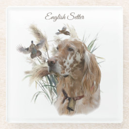 Mooie Setter met fazanten , Kunst Glazen Onderzetter