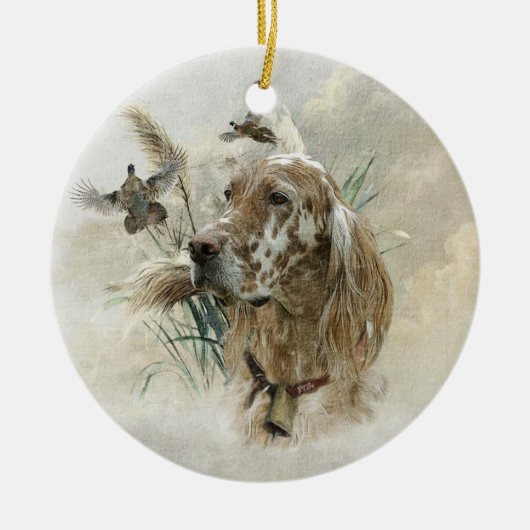 Mooie Setter met fazanten , Kunst Keramisch Ornament (Voorkant)