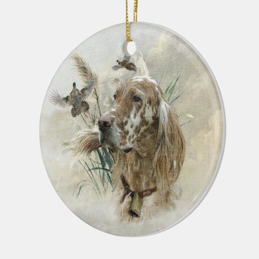 Mooie Setter met fazanten , Kunst Keramisch Ornament (Links)