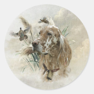 Mooie Setter met fazanten , Kunst Ronde Sticker