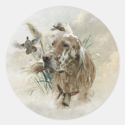 Mooie Setter met fazanten , Kunst Ronde Sticker (Voorkant)