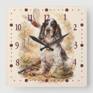 Mooie Setter met Fazanten, Kunst Vierkante Klok