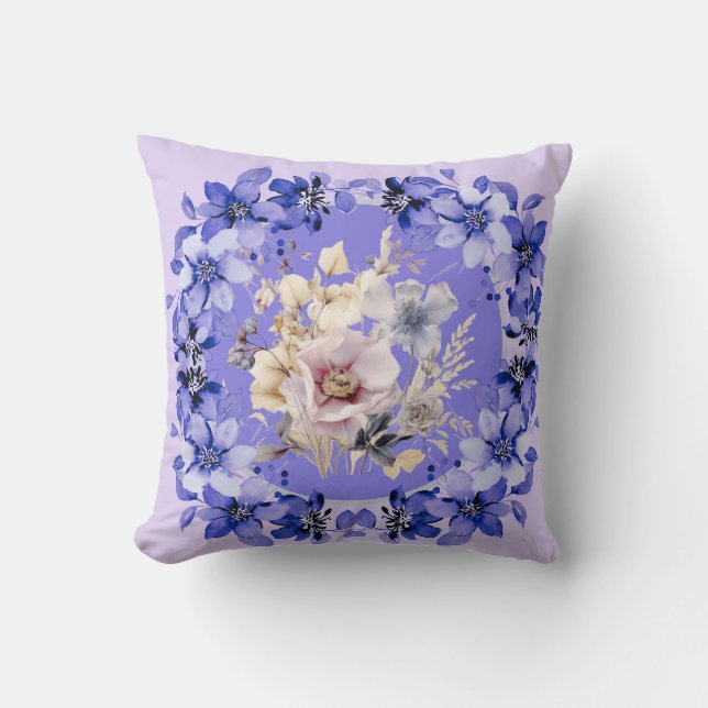Mooie Shabby Chic Blauwe & Roze Bloementuin  Kussen (Voorkant)