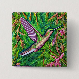 Mooie Shabby Chic Little Hummingbird. Vierkante Button 5,1 Cm
