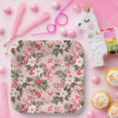 Mooie Shabby Chic Roze Kerst Bloemige Bes Papieren Bordje (Feest)