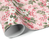 Mooie Shabby Chic Roze Kerstmis Bloemenbes Cadeaupapier (Rol Hoek)