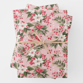 Mooie Shabby Chic Roze Kerstmis Bloemenbes Inpakpapier Vel