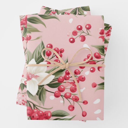 Mooie Shabby Chic Roze Kerstmis Bloemenbes Inpakpapier Vel (In situ)