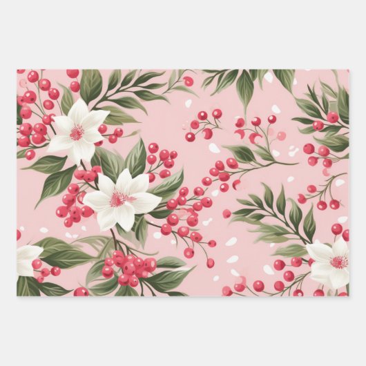 Mooie Shabby Chic Roze Kerstmis Bloemenbes Inpakpapier Vel (Voorkant)