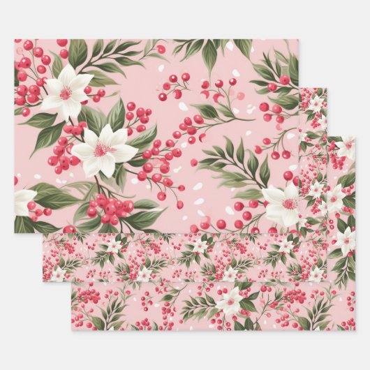 Mooie Shabby Chic Roze Kerstmis Bloemenbes Inpakpapier Vel (Set)