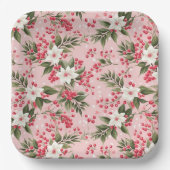 Mooie Shabby Chic Roze Kerstmis Bloemenbes Papieren Bordje (Voorkant)