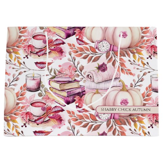 Mooie Shabby Chick Herfst Patroon Groot Cadeauzakje (Voorkant)
