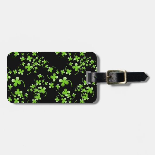 Mooie Shamrock-patroon, groen op zwart accessoire Bagagelabel (Voorkant horizontaal)