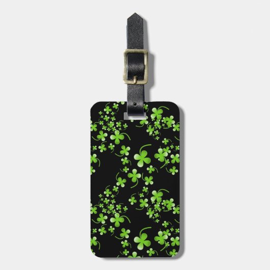 Mooie Shamrock-patroon, groen op zwart accessoire Bagagelabel (Voorkant verticaal)