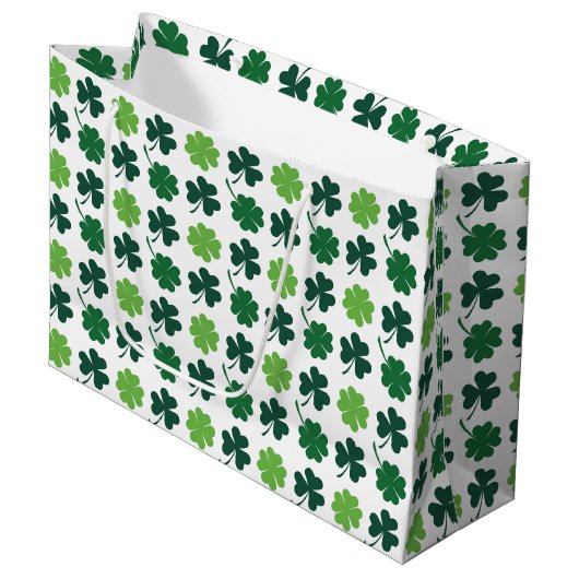Mooie shamrocks en vierbladige klavers tegelpatroo groot cadeauzakje (Voorkant Gekanteld)