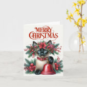 Mooie Siamese Cat Christmas Wenskaart Kaart (Gele Bloem)