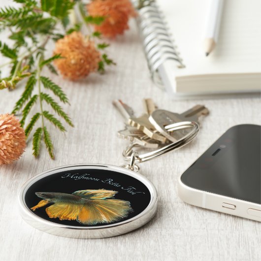 Mooie Siamese gevechtsvis Betta Halfmoon Sleutelhanger (Zijkant)