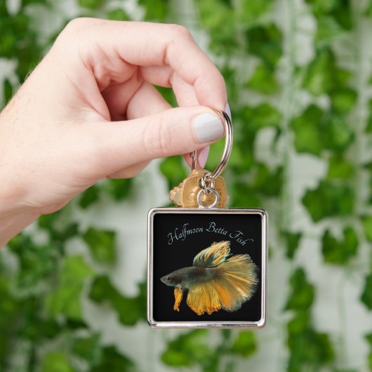 Mooie Siamese gevechtsvis Betta Halfmoon Sleutelhanger (Hand)