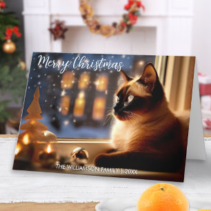 Mooie Siamese kat bij raam Feestelijke Kerstmis Feestdagen Kaart
