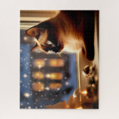Mooie Siamese kat bij raam Kerstmis dier Legpuzzel (Verticaal)