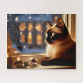 Mooie Siamese Kat door Raam Kerstmis Dier Legpuzzel (Horizontaal)