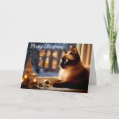 Mooie Siamese Kat door Venster Feestelijke Kerstmi Feestdagen Kaart (Voorkant)