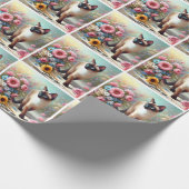Mooie Siamese Kat en Bloemen Cadeaupapier (Hoek)