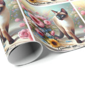 Mooie Siamese Kat en Bloemen Cadeaupapier (Rol Hoek)